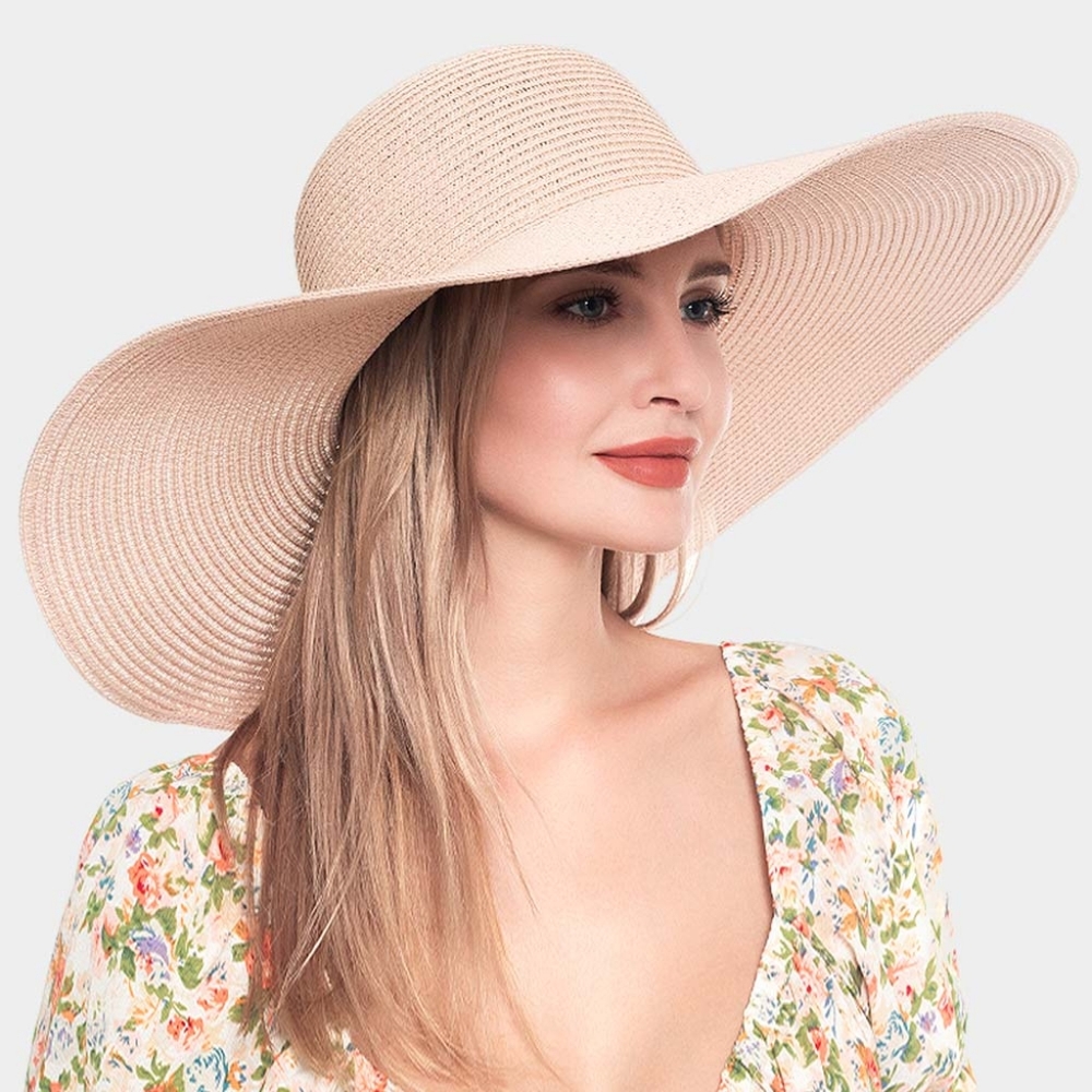 Pink Straw Sun Hat Brim Simple Casual Womens Beach Vacation Fashion Accessory